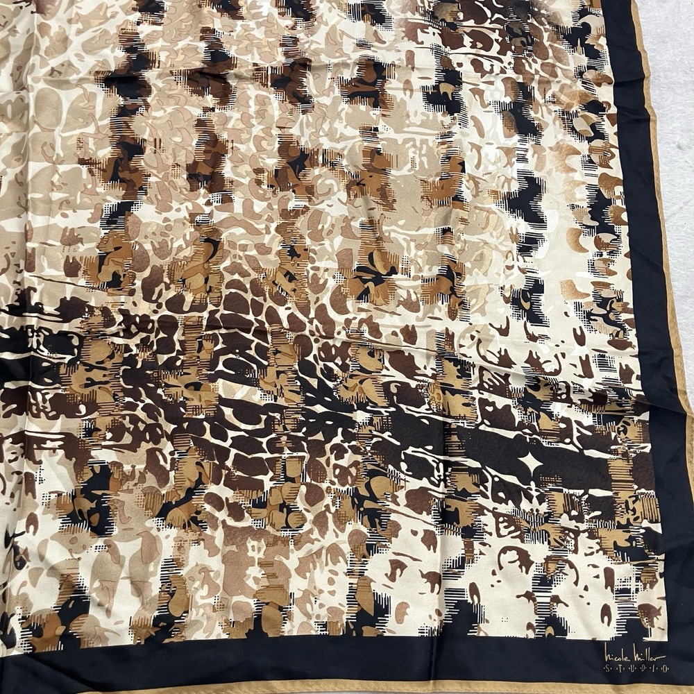 Nicole Miller‎ Silk Scarf Brown Animal Print Square Satin NWT Luxury Wrap - Picture 4 of 14
